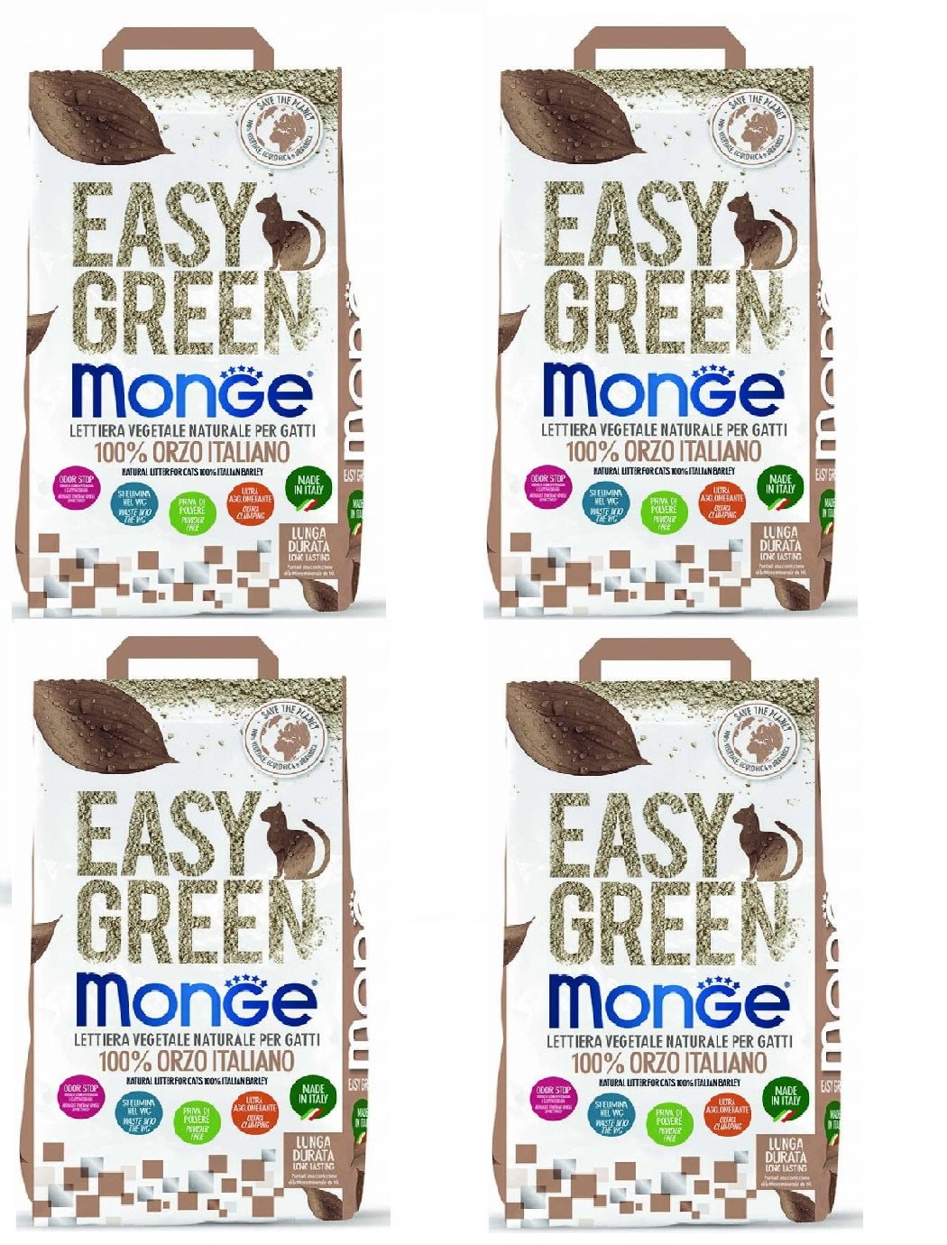 4x3,8kg Monge Easy Green Orzo - Lettiera da WC Ecologica 4x3,8kg Monge Easy Green Orzo - Lettiera da WC Ecologica